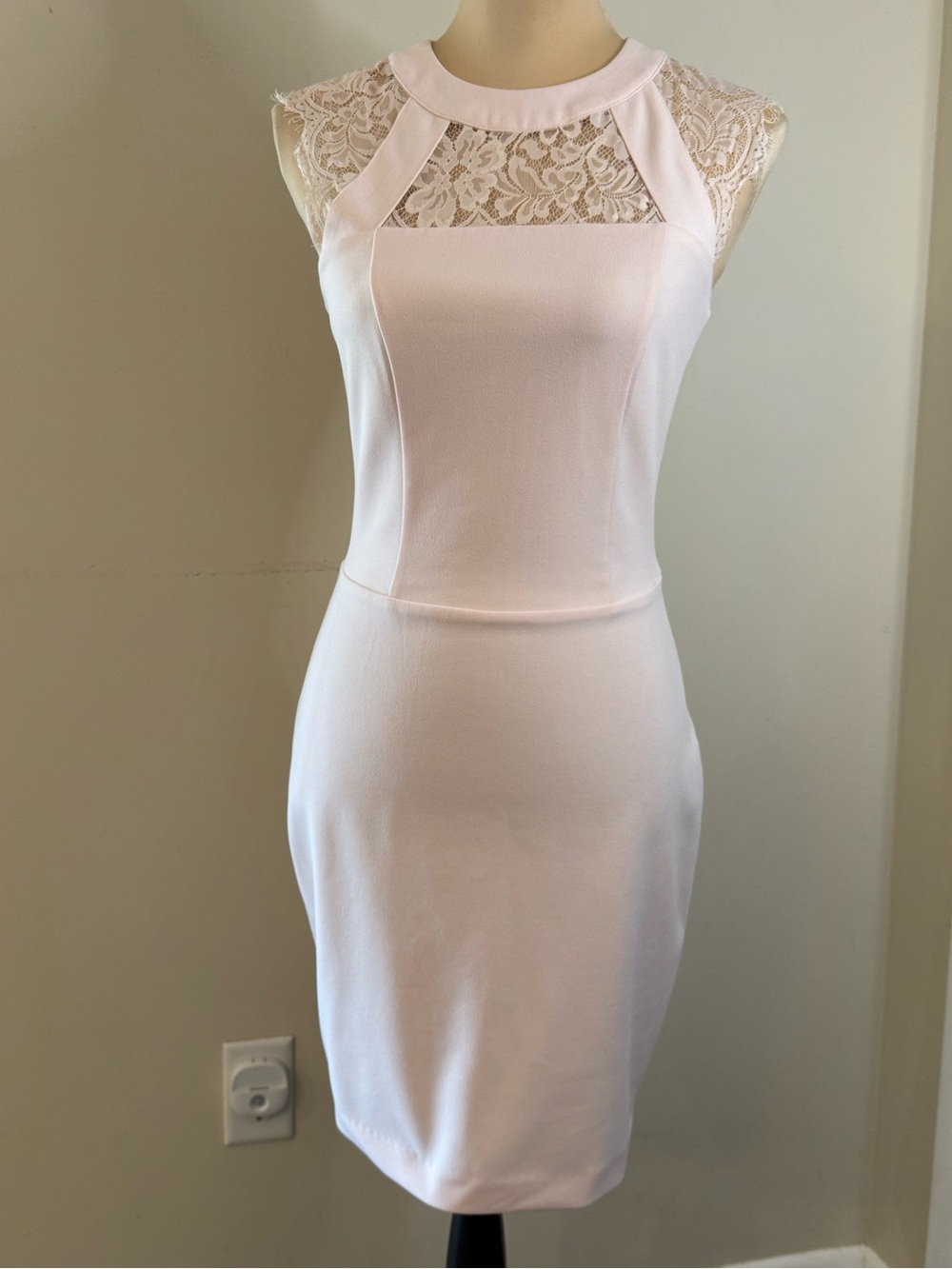 Love Republic blush pink & floral lace body con midi dress SZ SM